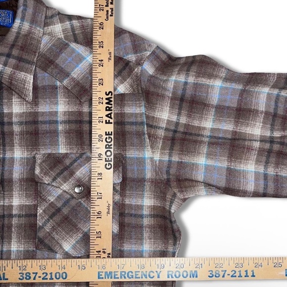 Vintage Pendleton Western Wool Shirt 60s Brown Plaid Men’s Large Made In USA - Picture 4 of 8